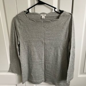 NWOT J Crew Factory long sleeve scalloped tee - grey- size small